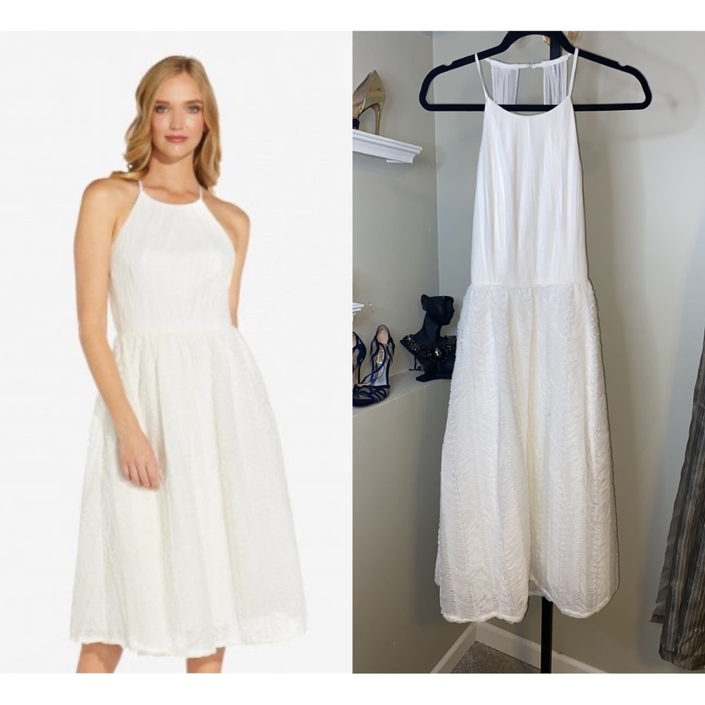 Sleeveless Shirred Tulle Midi Dress Ivory Adrianna Papell - Picture 1 of 10